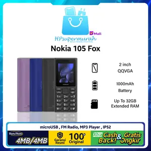 NOKIA 105 Fox 2024 GARANSI RESMI  LCD 2" QQVGA, Baterai Besar 1000mAh