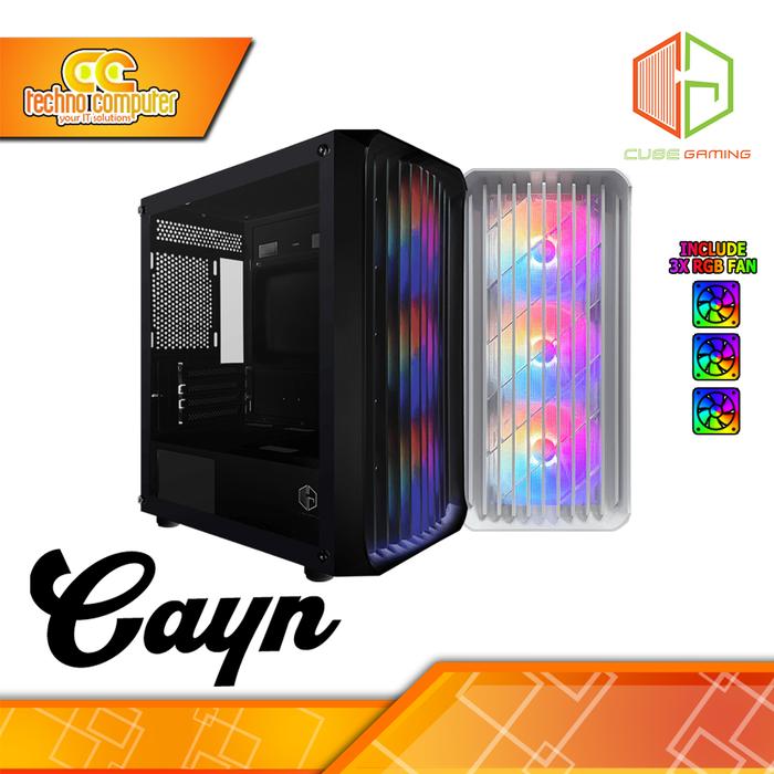 Gambar CASING CUBE GAMING CAYN - mATX Tempered Glass (Free 3x RGB Fan) dari Techno Computer Bali Kota Denpasar Tokopedia