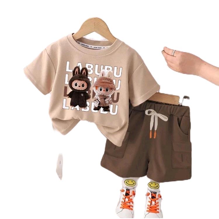 Setelan Baju Anak Laki-laki dan Perempuan Motif Labubu Usia 1-5 Tahun - Bahan Kaos Katun Adem dan Nyaman - Celana 1
