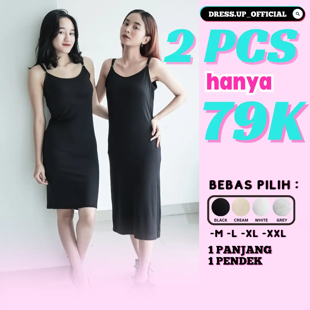 Dress Midi Polos Wanita Gaya Korea - Paket 2 Pcs, Pilihan Warna: Hitam, Putih, Krim, Abu-abu Casual Panjang