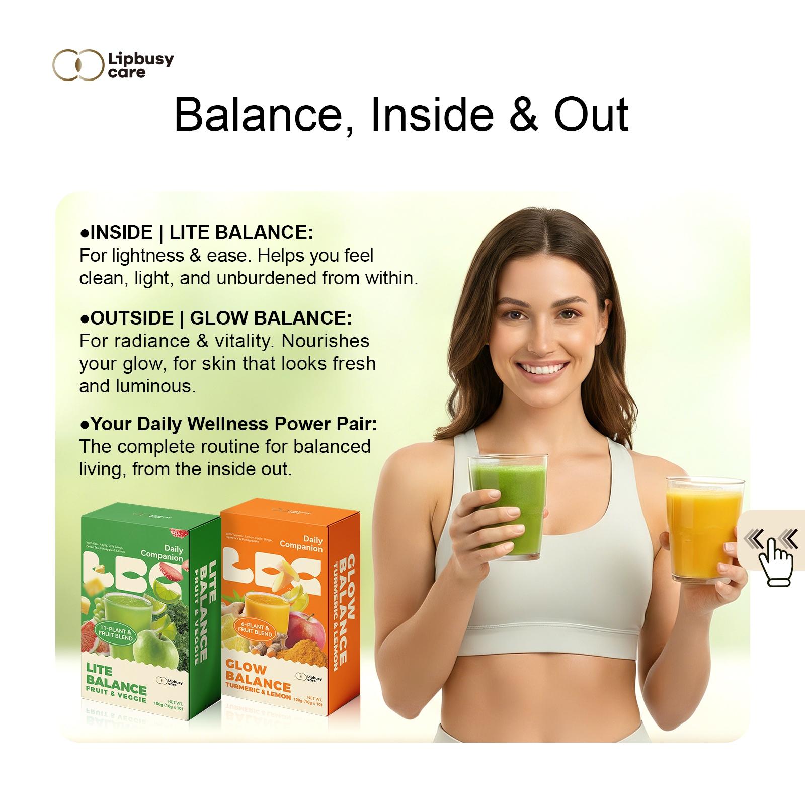 LIPBUSYCARE LITE & GLOW Daily Wellness Ritual - A Perfect Pair of Turmeric-Ginger Lemon Sip & Fruity Kale-Chia Fiber Blend. LIPBUSYCARE LITE & GLOW Daily Wellness Ritual - A Perfect Pair of Turmeric-Ginger Lemon Sip & Fruity Kale-Chia Fiber Blend.