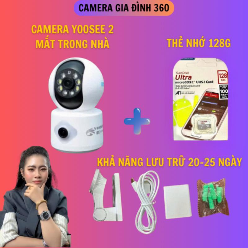 CameraXKimTron Camera Yoosee wifi 2 mắt 2 khung hình trong nhà + thẻ nhớ 128gb