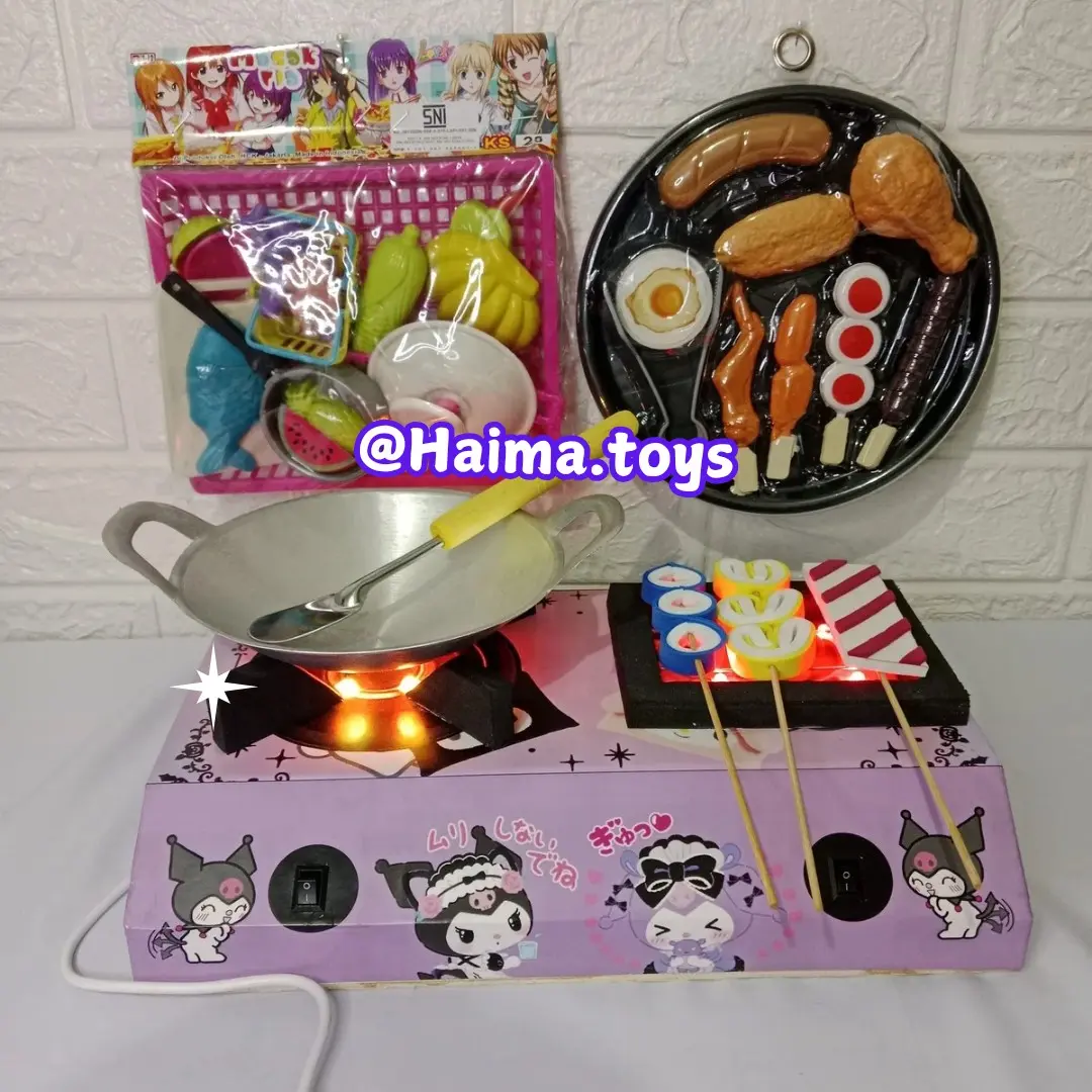 Mainan Anak Kompor LED 2 Tungku - KUROMI - Kompor LED bisa di cas