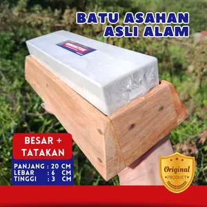 MOGOSTON - Batu Asahan + Tatakan - Pengasah pisau golok asahan asli alam - Ukuran Besar