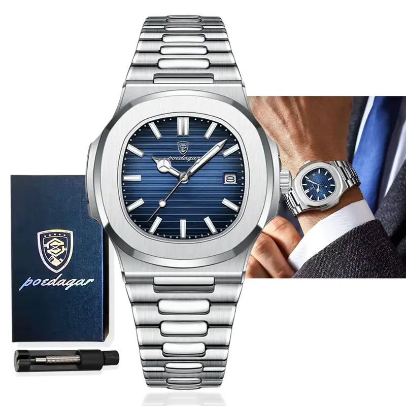 Relógio Masculino Poedagar Aço Inoxidável Luxo Premium Com Caixa E Ajustador