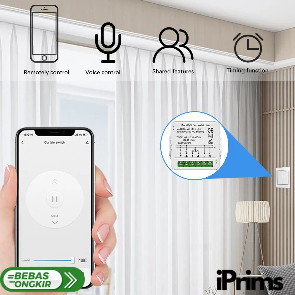 Aubess Mini Smart Curtain Switch WiFi Tuya 1 CH Control Module 5A - QS-WIFI-S10-C04