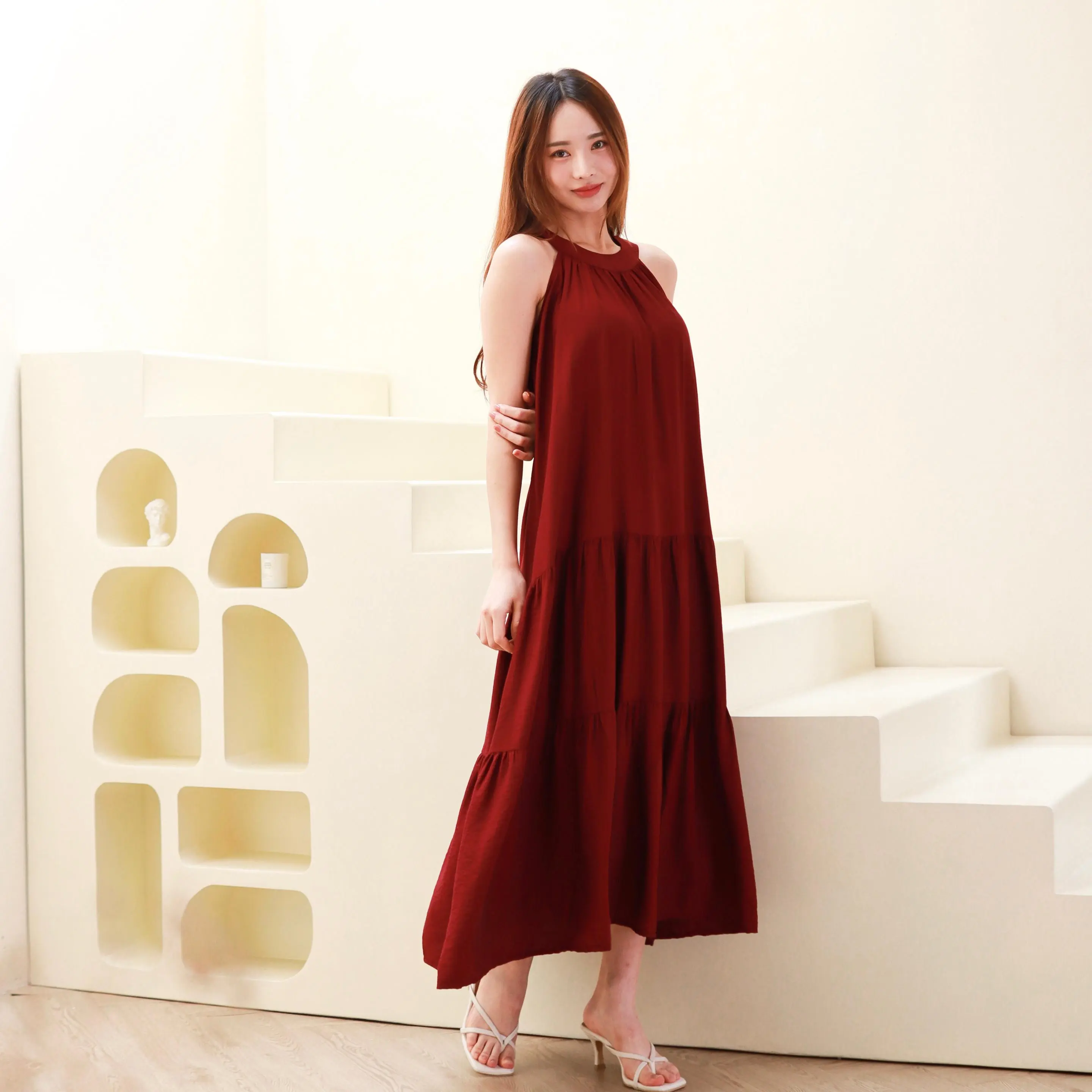 SAMELEVEL Autumn Ribbon Halter Dress / Casual Summer Maxi Dress / Korean Dress Wanita