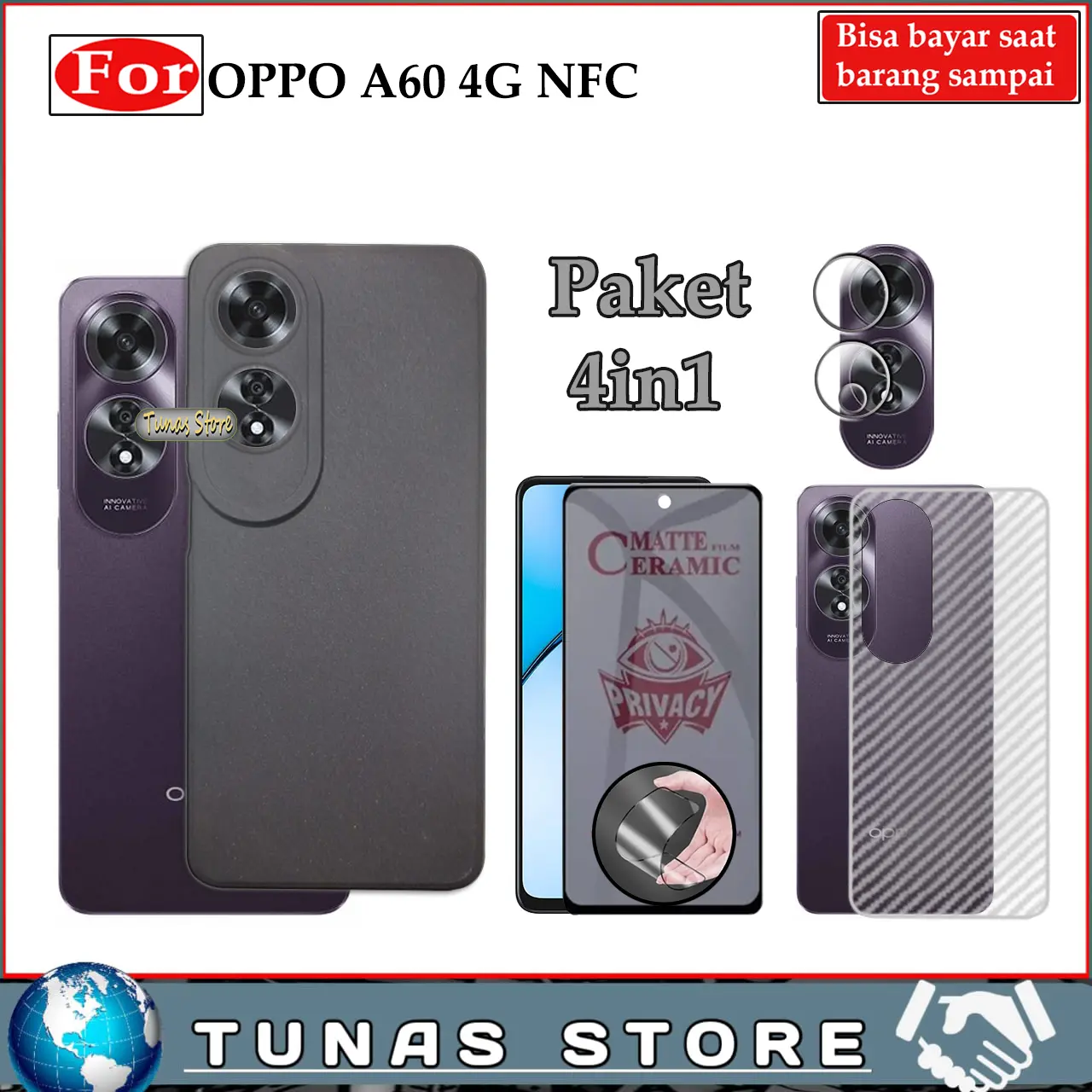 Softcase oppo A60 4G Paket 4in1 Casing Antigores matte Pelindung Camera Garskin