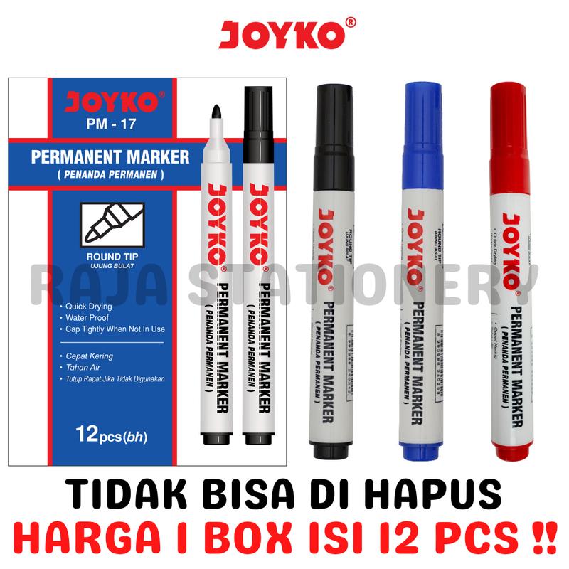 JOYKO PERMANENT MARKER ROUND TIP BLACK BLUE RED / SPIDOL PERMANEN JOYKO PENANDA HITAM BIRU MERAH PM-17 PM-18 PM-19 [12PCS] Stationery 0