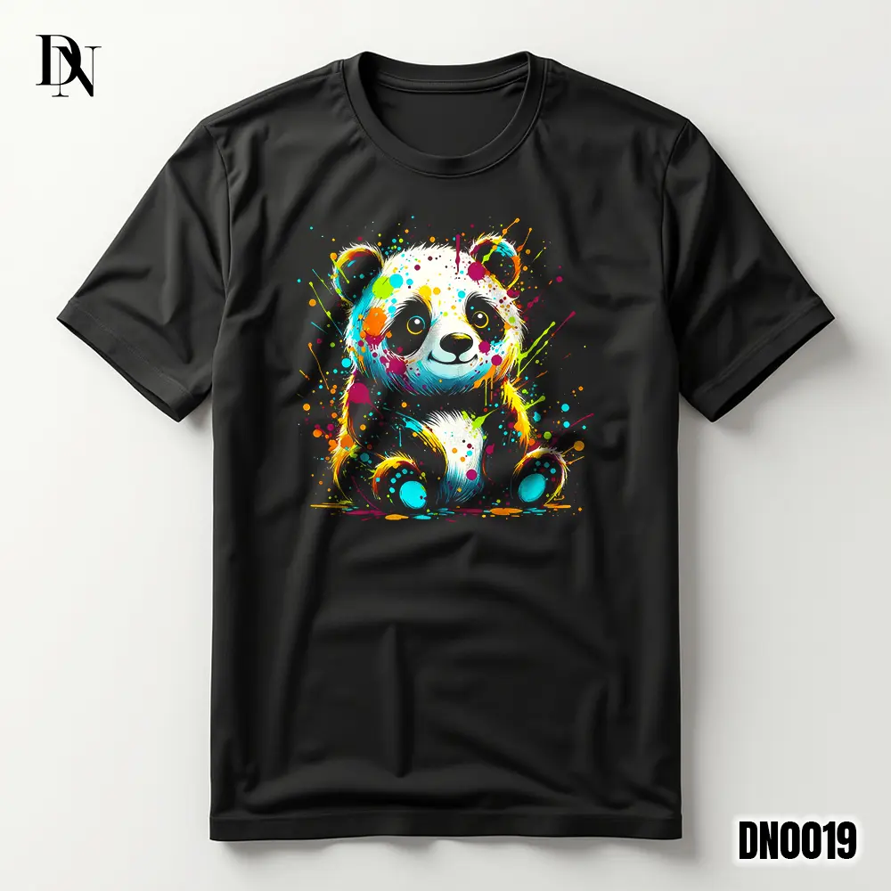 DNTK0019 - T-Shirt Gaya Pria Wanita - Kaos Motif Panda Splash Warna Warni - Black