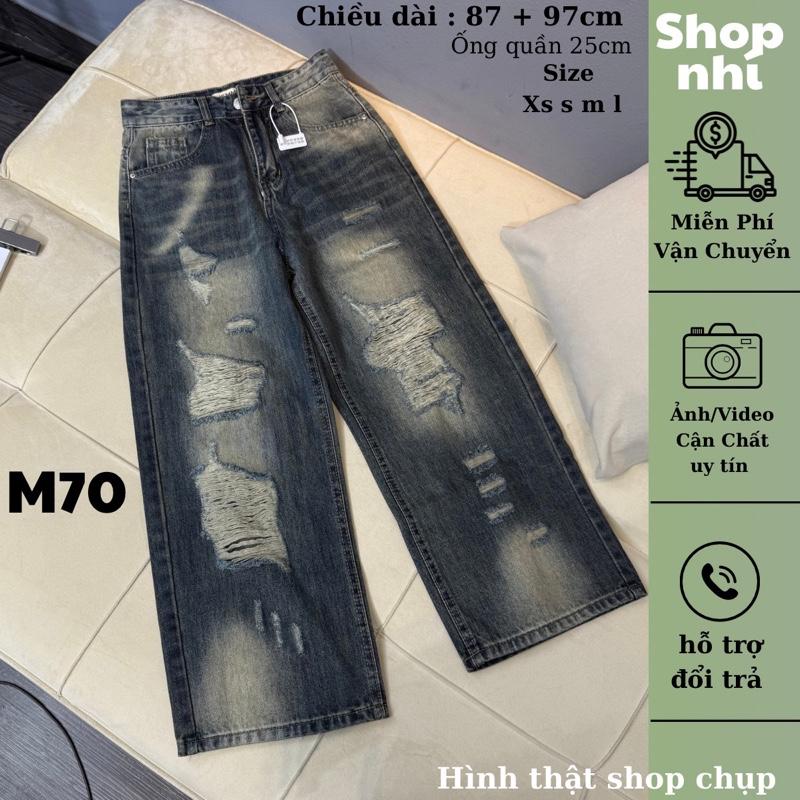  Quần jean loang nữ ống suông rộng QC thêu gấu nấm dài 87cm + 97cm size SML Shop Nhí   7268   