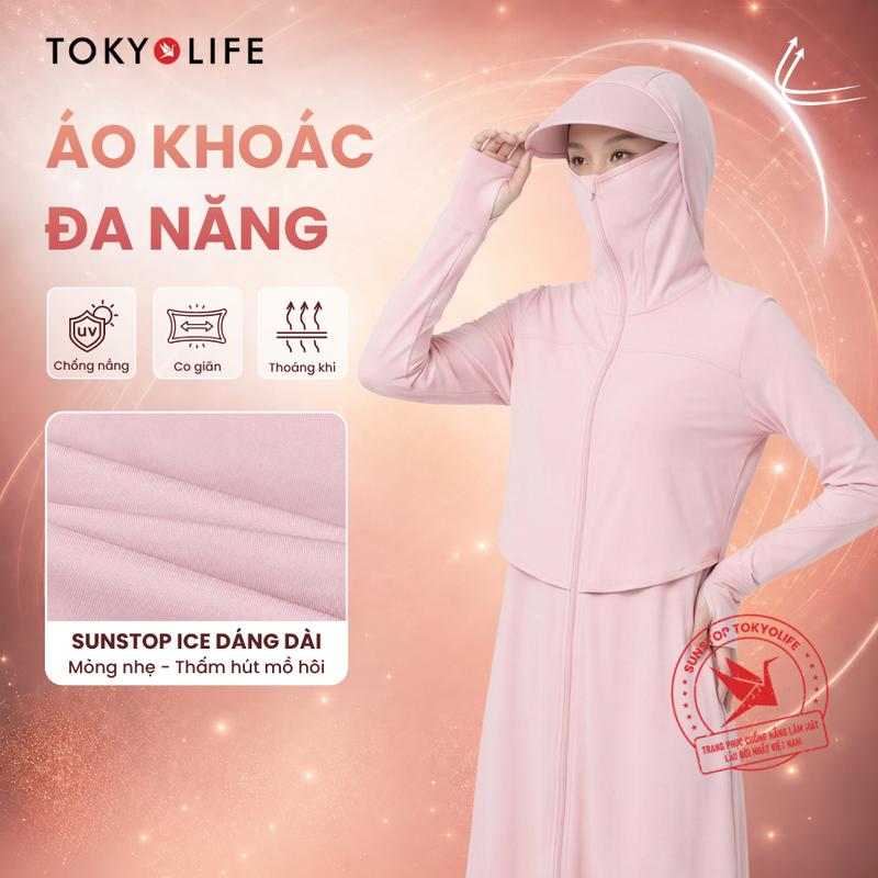 Áo khoác đa năng chống nắng Nữ dáng dài TOKYOLIFE Sunstop Ice siêu mát lạnh thoáng khí có mũ rộng vành 40005326/40006077