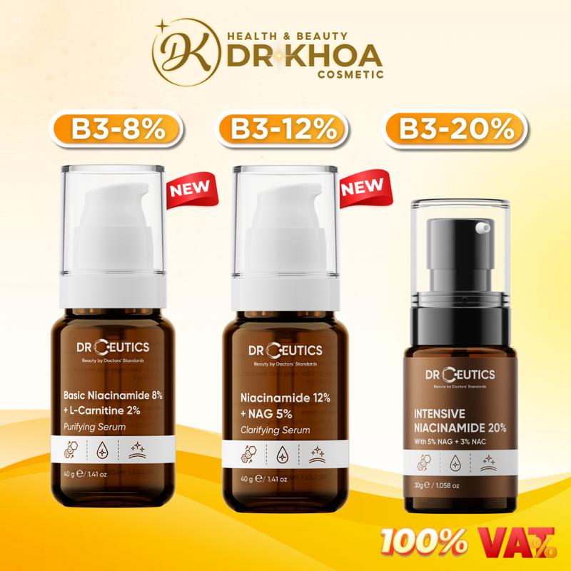 Serum DrCeutics Niacinamide B3 8%/12%/15%/20% Cấp Ẩm Phục Hồi Da 30ml/100ml