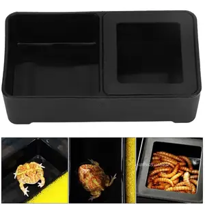 Plastic Reptile Feeder Bowl Double Grid Anti-Escape Food Water Feeding Basin Spider Lizard Insect Tortoise Breeding Supplies - black