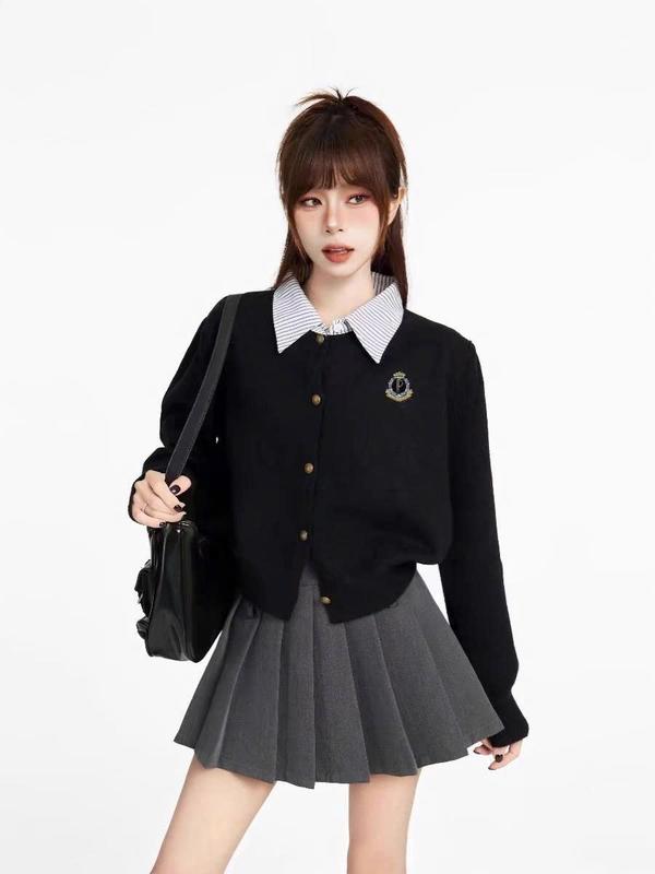 P DEAL MỞ BÁN MIA - Áo cardigan len hàng quảng châu cao cấp dài tay phối cổ giả 2 mảnh dệt kim kẻ sọc kiểu dáng thu đông phong cách hàn quốc