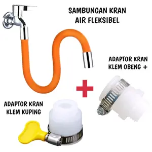 Sambungan Adaptor Kran Air + Selang Fleksibel Ukuran 20cm 30cm 50cm Universal 360° Selang Kran Air Wastafel Dapur Cuci Piring