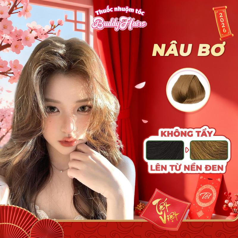 Thuốc nhuộm tóc NÂU BƠ NÂU TÂY không cần dùng tẩy tóc buddyhairs tặng kèm găng tay mũ trùm tiện lợi 