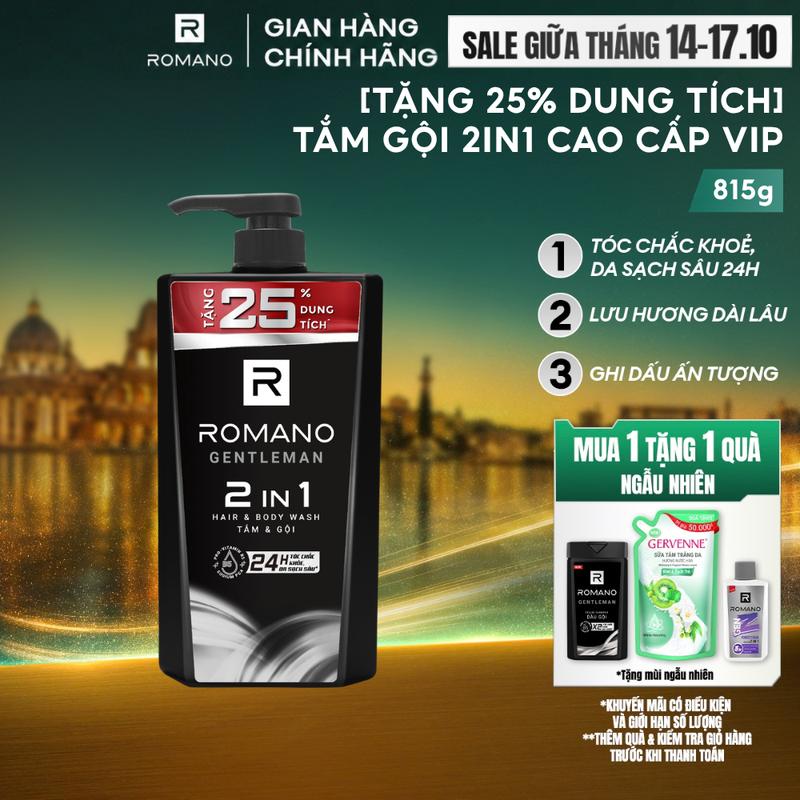 [Tăng 25% dung tích] Tắm gội 2in cho nam Romano hương Gentleman 815g