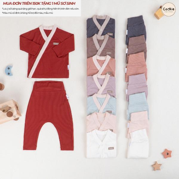  Mã 2025 Bộ Quần Áo Sơ Sinh Cookie Dài Tay Vạt Chéo Cho Bé Size 0-3M; 3-6M& 6-9M Bộ Sơ Sinh Cho Bé Chất Liệu Tăm Lạnh 