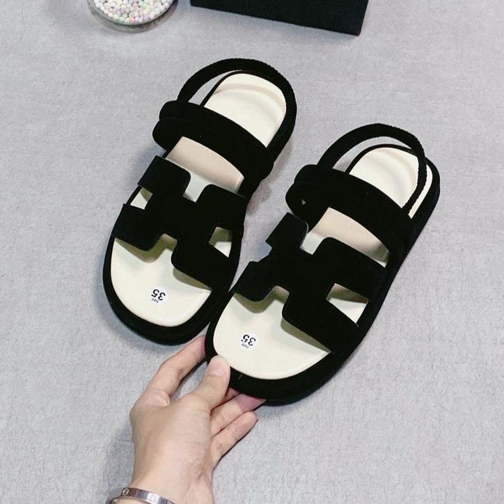 Sandal Nữ A10 quai chữ H bằng nhung cao 2cm nhẹ chân cá tính mũi tròn dễ phối đồ