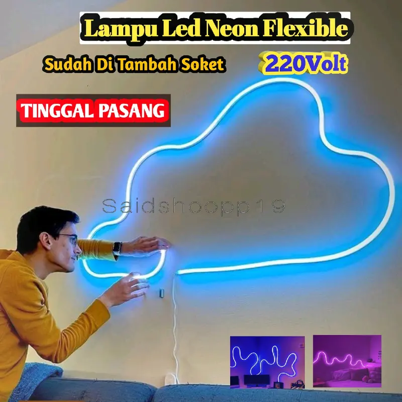 Lampu Detak Jantung 1.2.3.4.5 Meter Lampu Led Neon Flex220volt Sudah di pasang soket 1