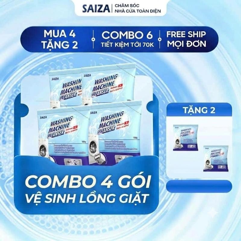 - Mua 4 Tặng 2 - Combo 4 Gói Bột Vệ Sinh Lồng Máy Giặt 150g/gói Giúp Làm Sạch Lồng Giặt Tặng 2 Gói Cùng Loại