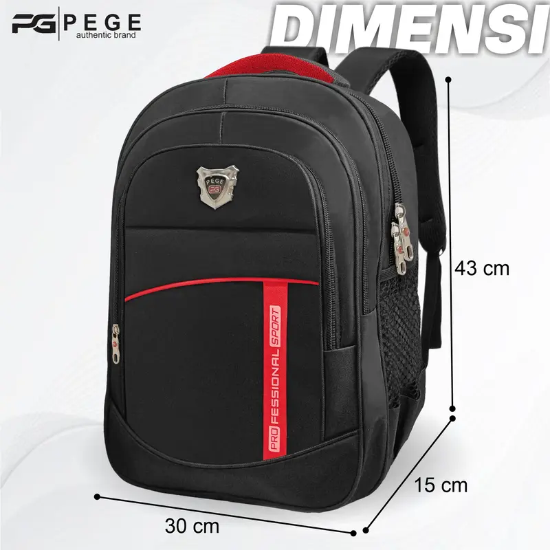 Tas Ransel Laptop Pria PEGE Cavan Tas Punggung Hitam Stripe Merah Gaya Elegan dan Casual - PG 29 4