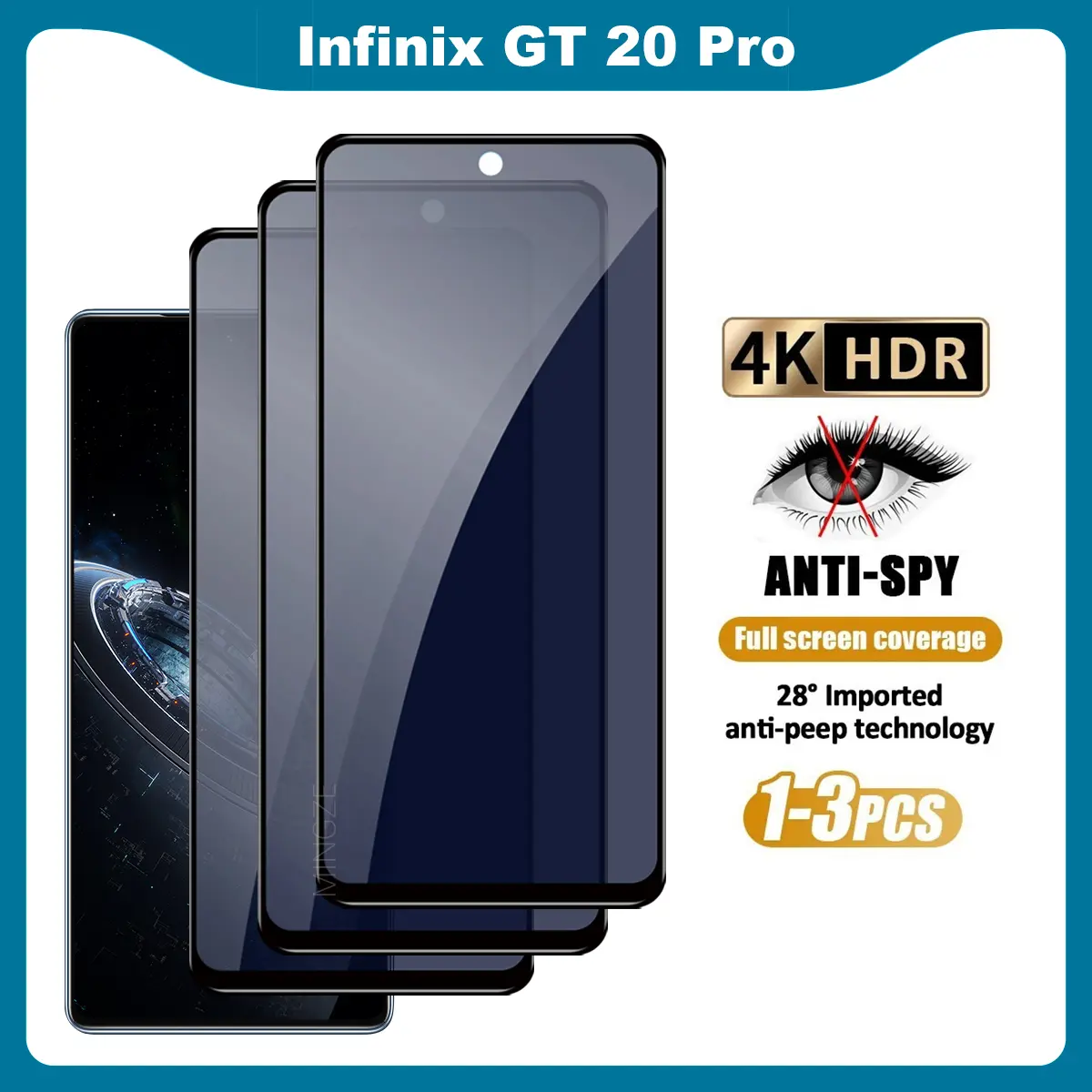 3Pcs Anti-Spy Privacy Tempered Glass Infinix GT 20 Pro Full Screen Protector Glass Film,9H Hardness