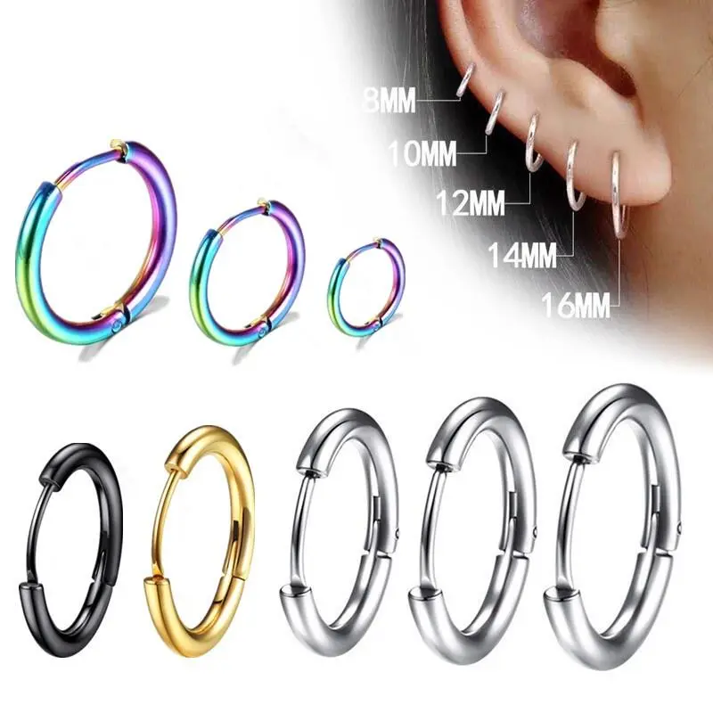 1Pcs Hoop 2.5mm Titanium Jewelry Gold Sier Black Stackless Steel Hypoallergic Minimalist Circle Earrings for Women Men Ear Rings Clip Colored