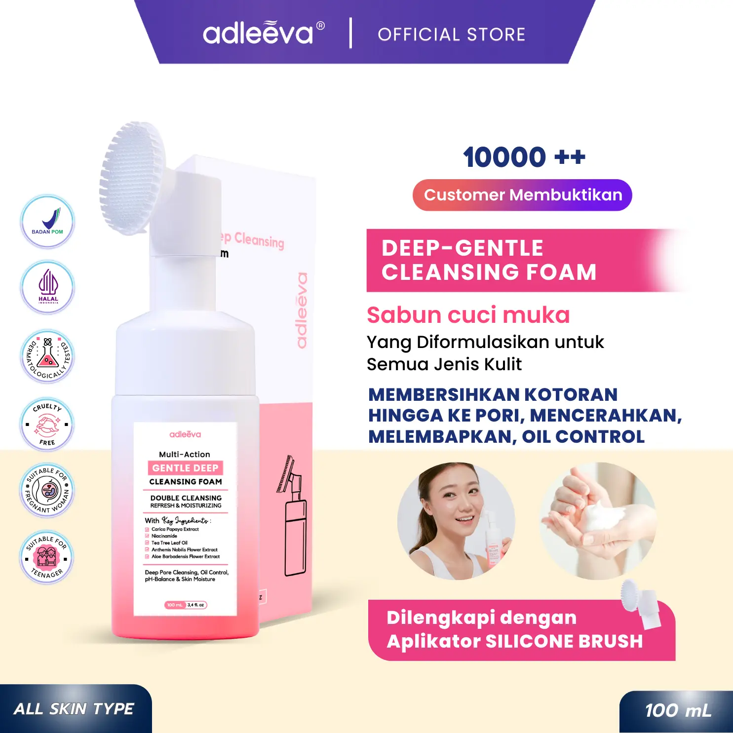 ADLEEVA Gentle Deep Cleansing Foam (Sabun pembersih wajah untuk semua jenis kulit)