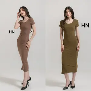 Gaun Basic knit bodycon korean style bahan knit premium Casual Wanita Pesta party dress midi daily daster bumil