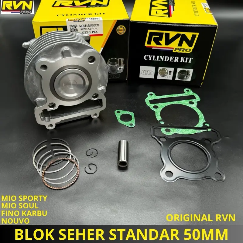 BLOCK SEHER BORING BLOK SEHER MIO SPORTY MIO SOUL MIO LAMA NOUVO ORIGINAL RVN PLUS PISTON KIT SEPAKET FREE PAKING 5LW 5