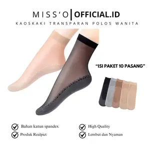 Missoofficial.id PAKET HEMAT (Ekslusif Live)  10 & 6 Pasang Kaos Kaki Transparan Pendek Wanita Kaos Kaki Polos