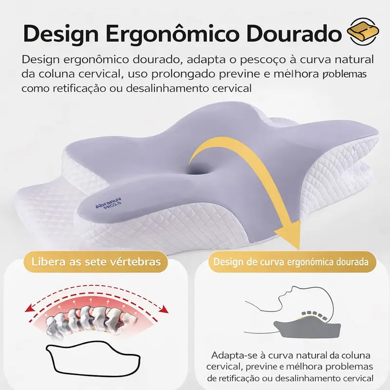【Abranuv PRO2.0】Travesseiro Cervical ABRANUV, sono confortável, espuma de memória ergonômica sem odor, travesseiro ortopédico, ideal para dormir de lado, de costas e de bruços S-5431 - 4