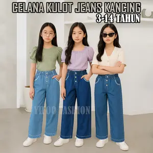 Celana panjang kulot jeans anak perempuan usia 3-14 TAhun model kancing Yifoo fashion Cewe baggy