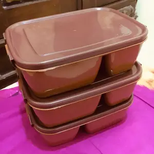 [COD] OMPRENG HAPPY 3 SEKAT CHOCO - Ompreng Kotak Makan / Kotak Bekal / Lunch box Sekat Kitchenware (A)