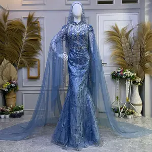 gaun pengantin duyung jubah bahan squin