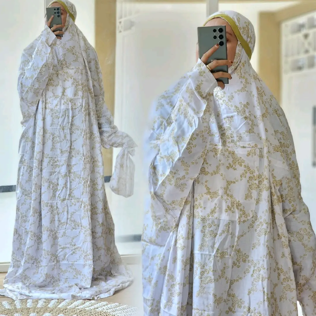 Mukena Hadramaut Motif White Series Terusan Lajuran Rayon Premium Mukenah Nyaman Dewasa Cantik