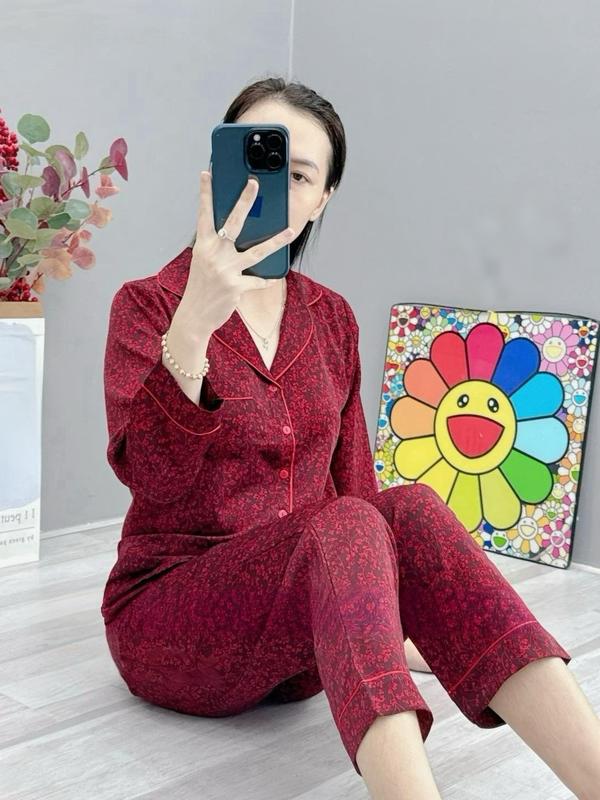 Đồ Bộ Pijama Tay Dài Quần Dài Ống Suông Vải Lụa Mango Size từ 50-69 kí
