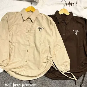 By.mawa - Yolla Shirt - Atasan Wanita Katun Linen Premium - Kemeja Serut - Atasan Katun Linen Polos