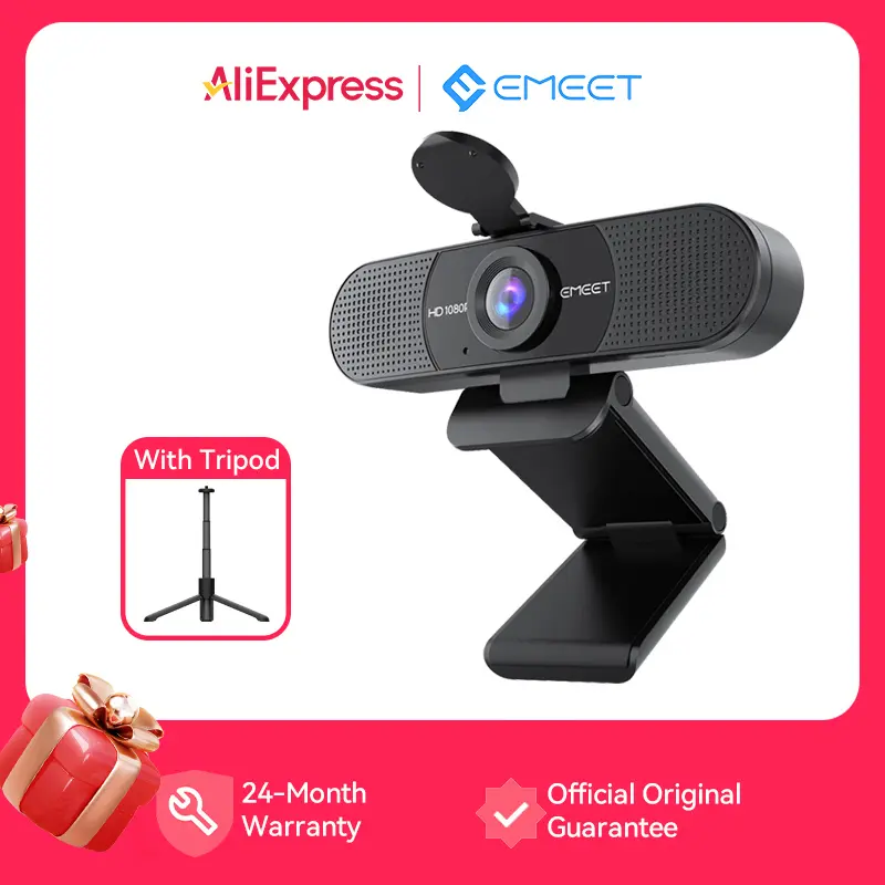 Webcam 1080P Full HD Web Camera EMEET C960 Computer Camera With Tripod & Microphone 90°FOV Web Cam with Stand for Zoom/YouTube