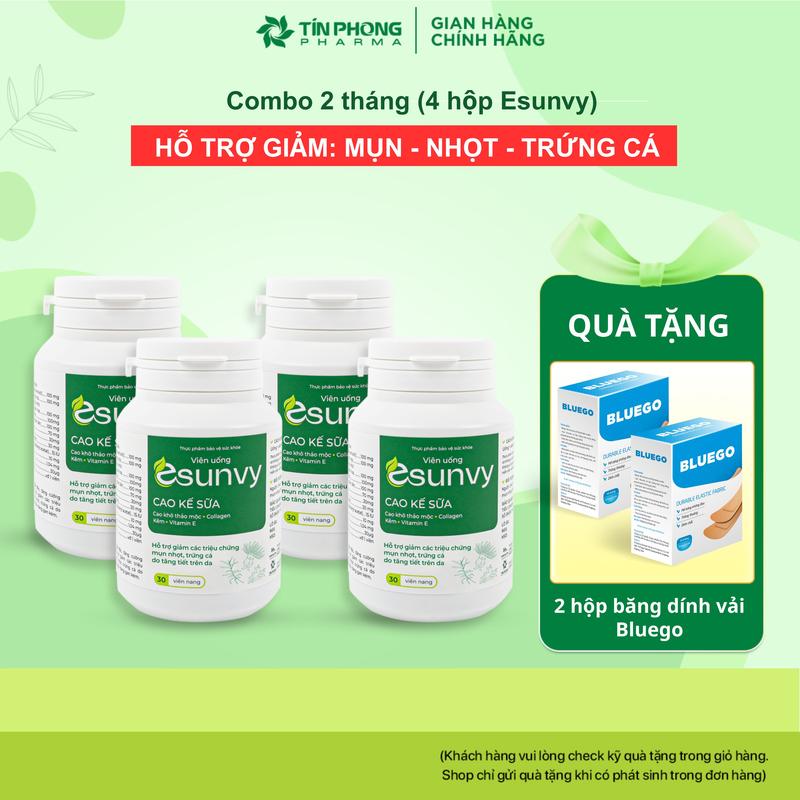 Esunvy Combo 4 Hộp Viên Uống Thanh Nhiệt Mát Gan Cải Thiện Thâm Mụn Dầu Nhờn. Hỗ Trợ Giảm Mụn Nhọt Trứng Cá. Hộp 30 Viên.