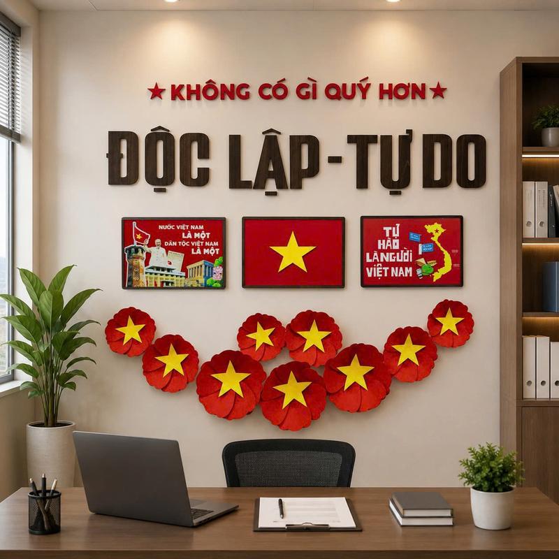Set dán tường và set Hoa Đỏ Sao Vàng chủ đề Việt Nam Yêu Nước trang trí văn…