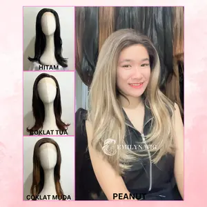 Emilyn Wig - EHL 12 Half Lace Lurus Panjang 50cm Rambut Palsu Wanita Dewasa Satu Kepala Bebas Belahan Free Parting Natural