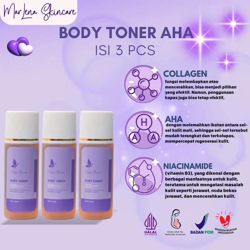 PAKET TONER BADAN MARLENA WHITENING 3 PCS FREE KAPAS 1