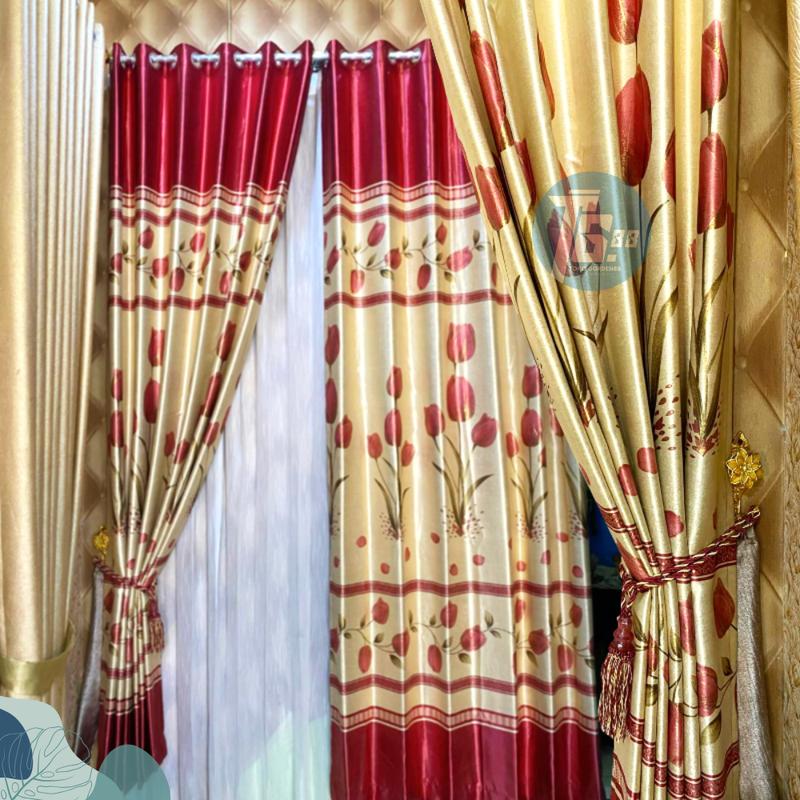 GORDEN JENDELA BLACKOUT PREMIUM MOTIF BUNGA TULIP MENGKILAP TINGKAP SMOKRING 6 GELEMBUNG BAHAN TEBAL DAN HALUS COKLAT Curtain 7