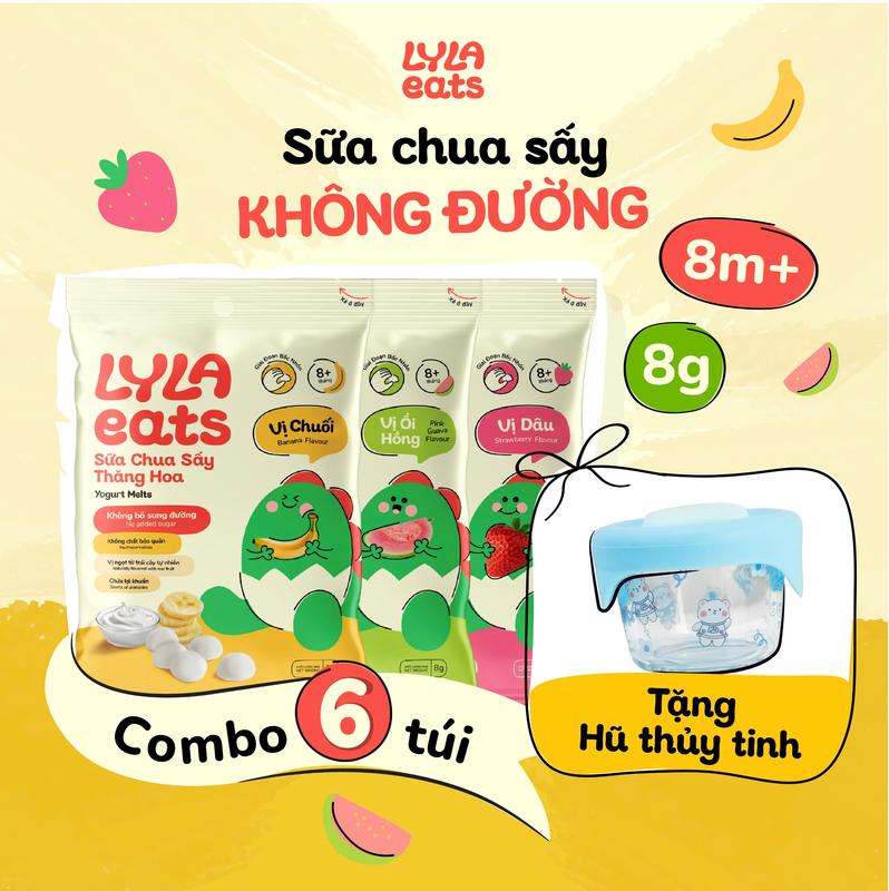 Sữa Chua Sấy Thăng Hoa Combo 6 Túi Đủ 3 Vị Không Đường Lợi Khuẩn Cho Bé úi 8g Lyla Eats