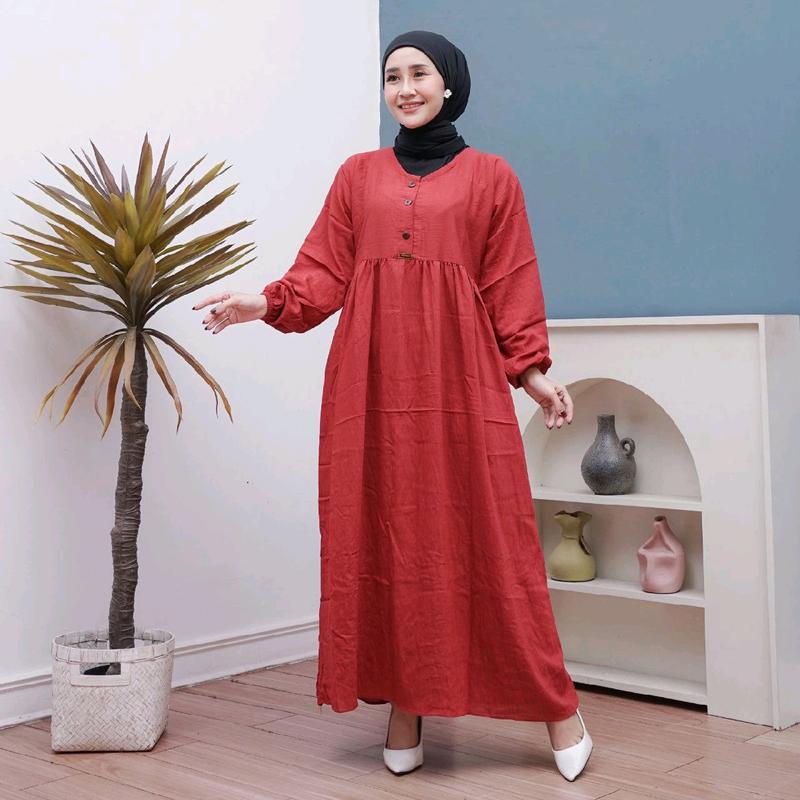 MIDI DRESS POLOS GAMIS MUSLIM BAHAN POLO LINEN PREMIUM 5