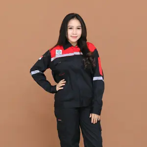 WEARPACK/SERAGAM SAFETY/ATASAN KEMEJA KERJA HITAM KOMBINASI MERAH BAHAN AMERICAN DRILL