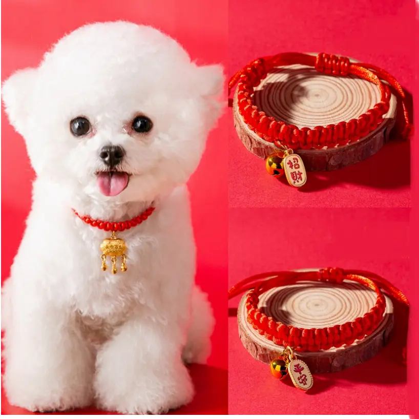 Kalung Collar Leher Lonceng Bandul LONG LIFE Tali Merah Untuk Anjing Dan Kucing Hewan Pet